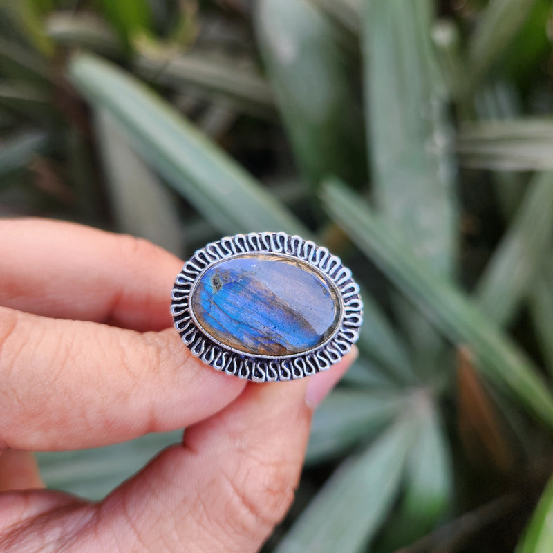 Certified Labradorite Adjustable Rings- Design 12