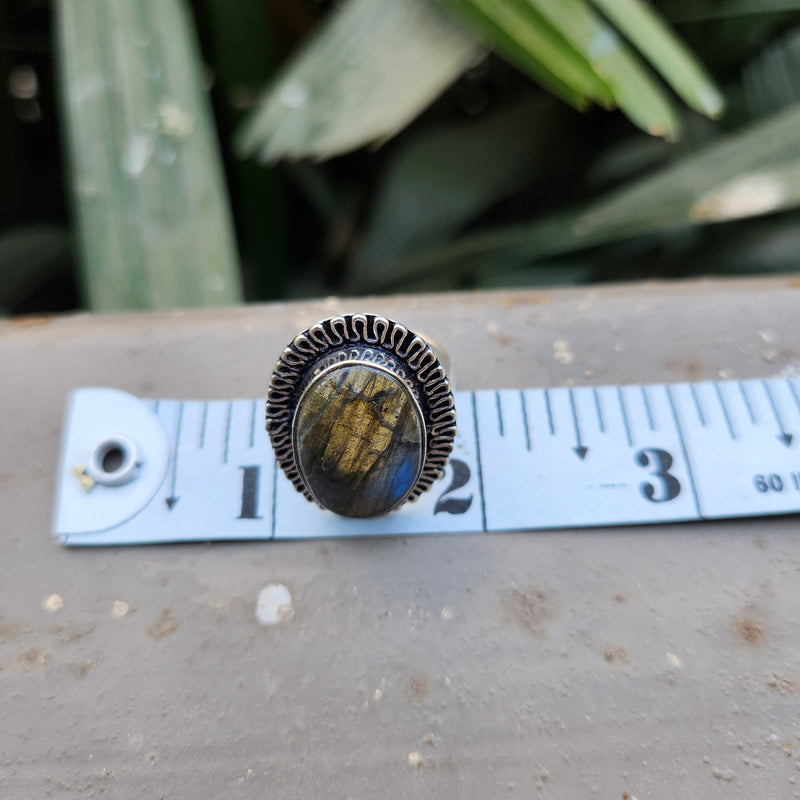 Certified Labradorite Adjustable Rings- Design 12