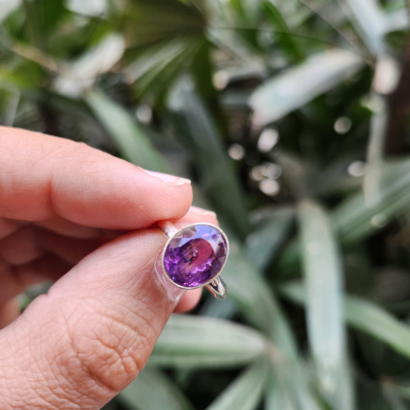 Certified Amethyst Gemstone 925 Silver Adjustable Rings - Ring19