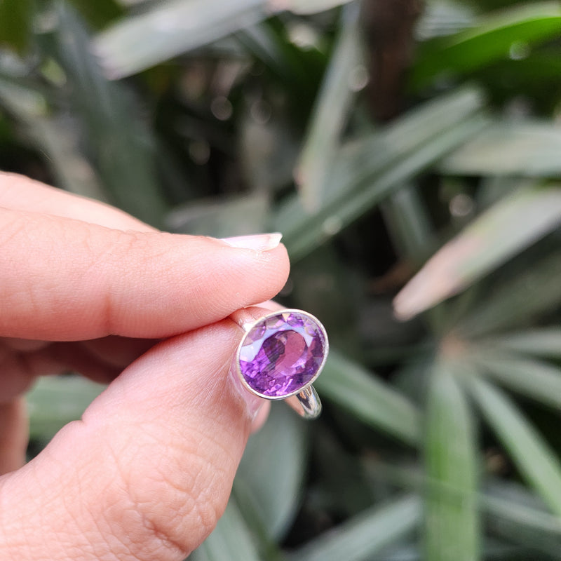 Certified Amethyst Gemstone 925 Silver Adjustable Rings - Ring19