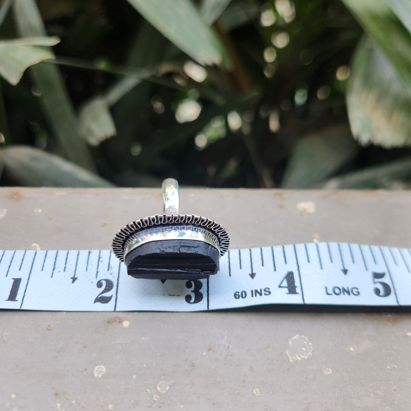 Certified Black Tourmaline Adjustable Ring for Protection & Grounding-R14