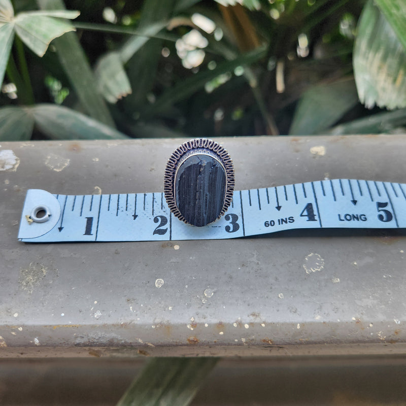 Certified Black Tourmaline Adjustable Ring for Protection & Grounding-R14