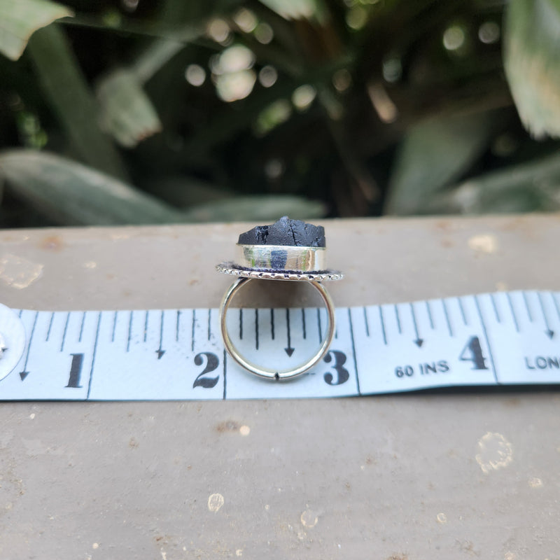 Certified Black Tourmaline Adjustable Ring for Protection & Grounding-R14