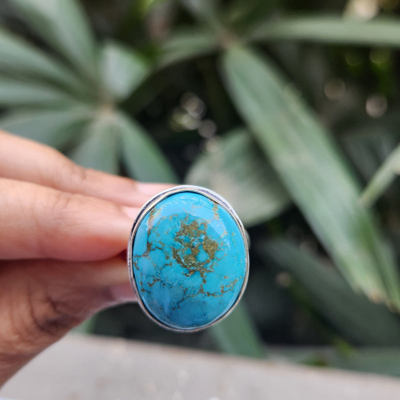 Certified Turquoise Firoza Adjustable Rings- R71