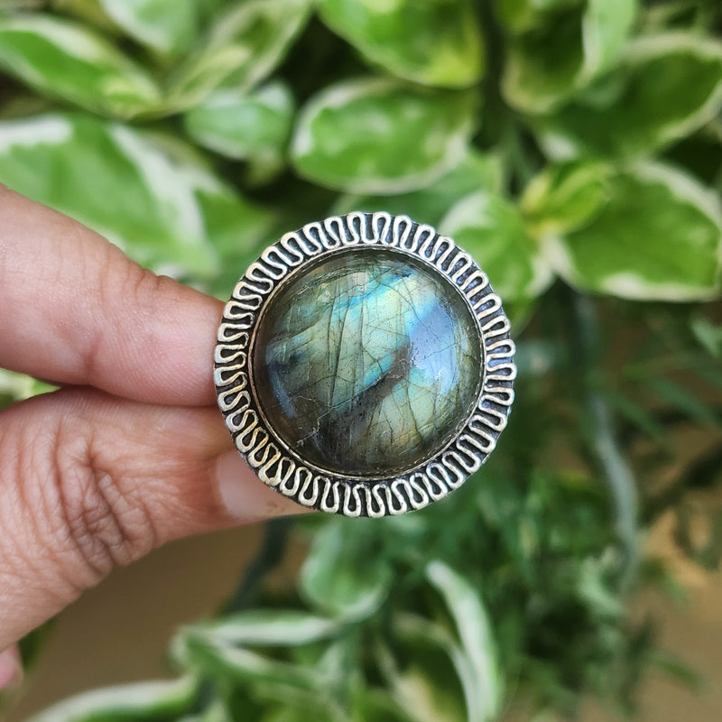 Certified Labradorite Adjustable Rings- Design 15