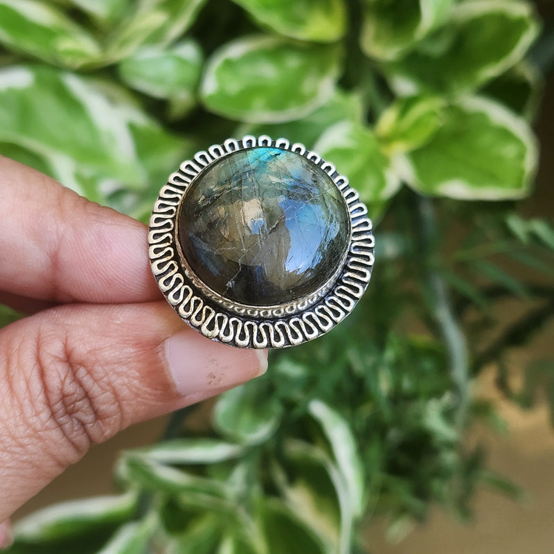 Certified Labradorite Adjustable Rings- Design 15