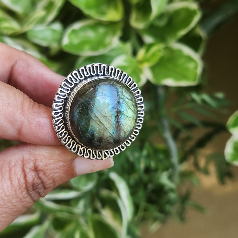 Certified Labradorite Adjustable Rings- Design 15