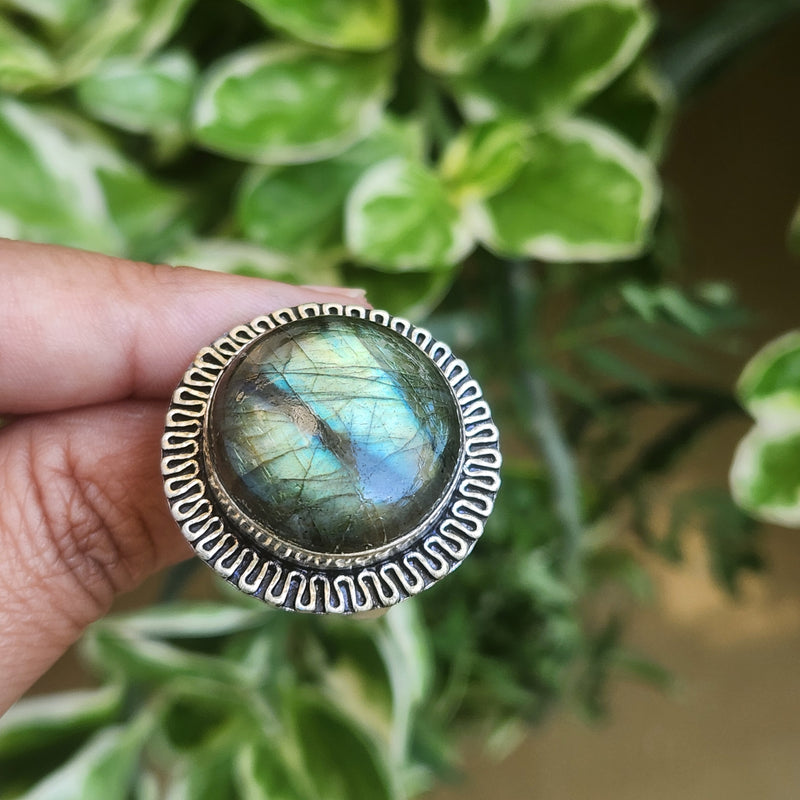 Certified Labradorite Adjustable Rings- Design 15