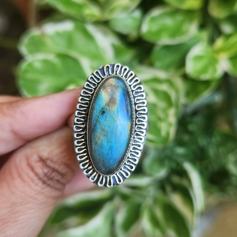 Certified Labradorite Adjustable Rings- Design 16