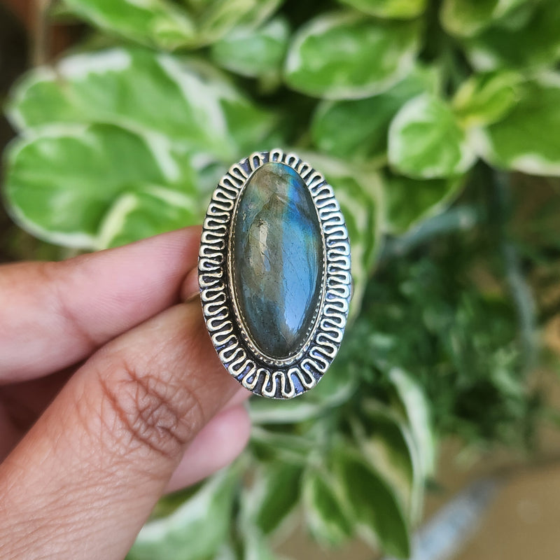 Certified Labradorite Adjustable Rings- Design 16