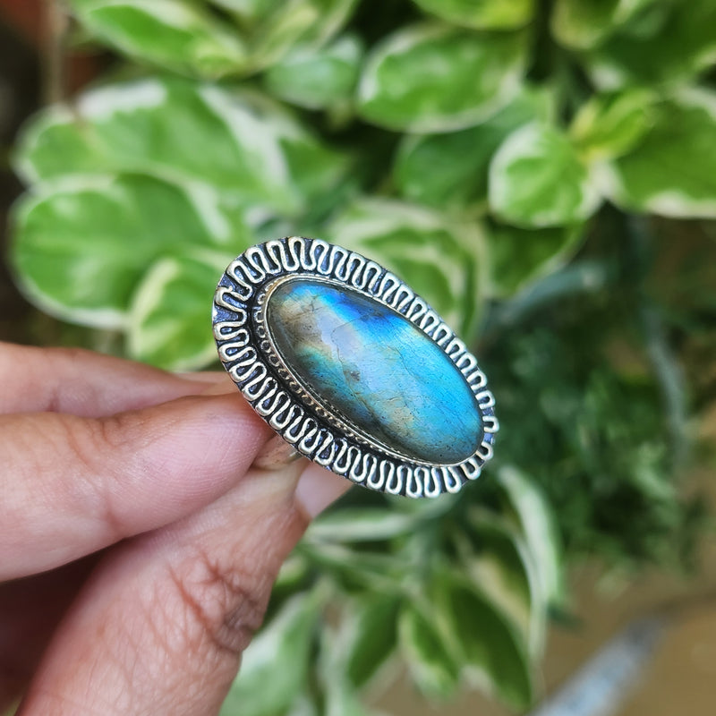 Certified Labradorite Adjustable Rings- Design 16