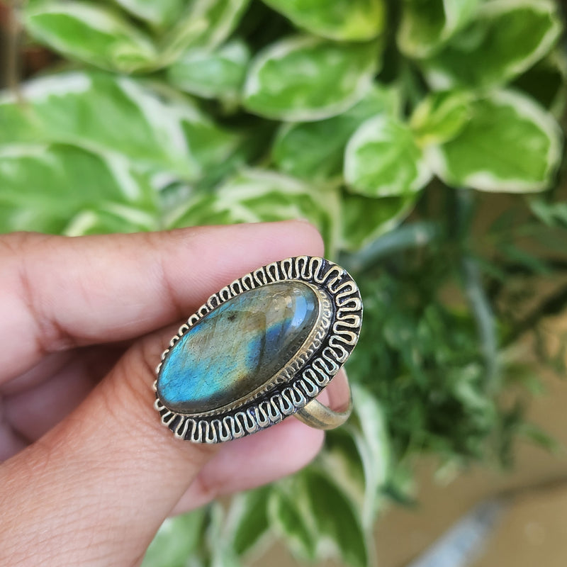 Certified Labradorite Adjustable Rings- Design 16