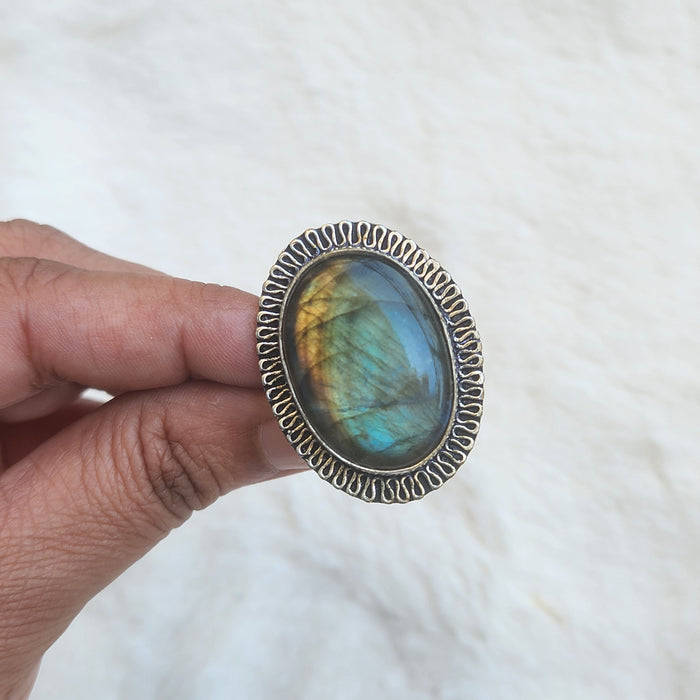 Certified Labradorite Adjustable Rings- Design 17