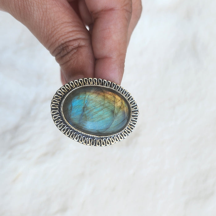 Certified Labradorite Adjustable Rings- Design 17