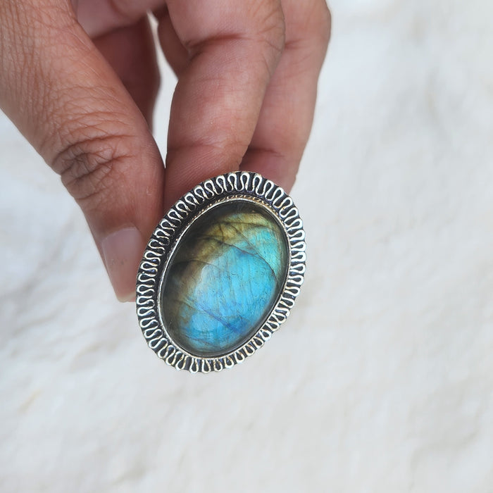 Certified Labradorite Adjustable Rings- Design 17