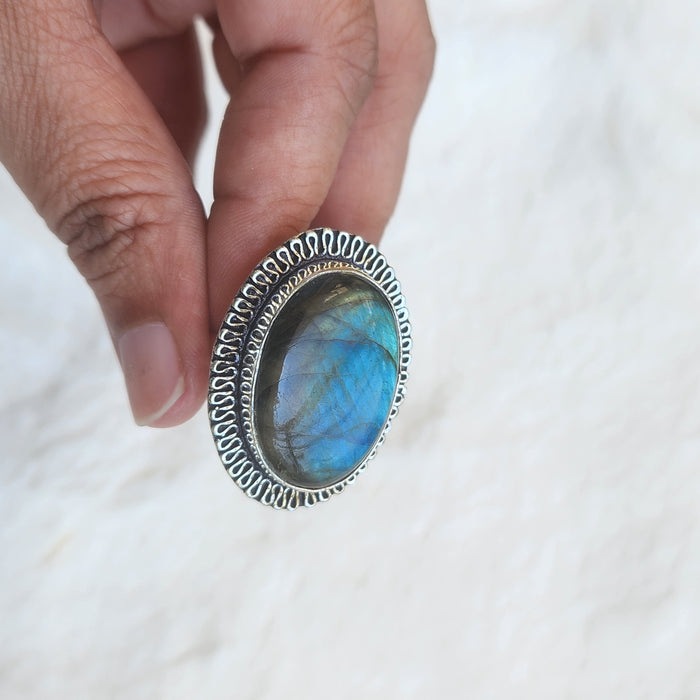 Certified Labradorite Adjustable Rings- Design 17