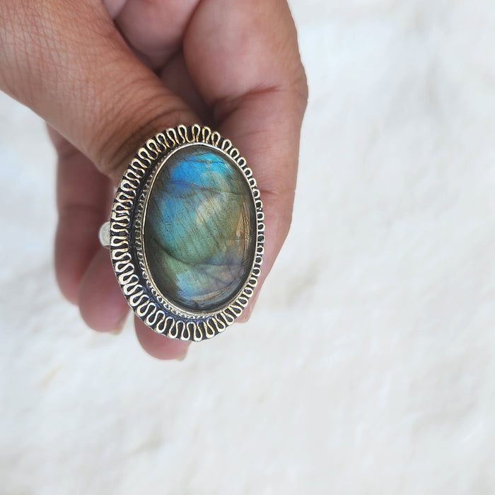 Certified Labradorite Adjustable Rings- Design 17