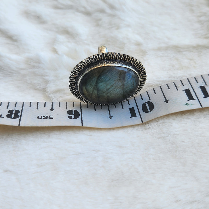 Certified Labradorite Adjustable Rings- Design 17
