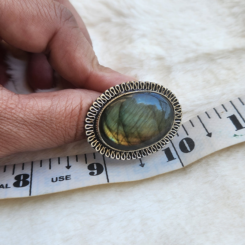 Certified Labradorite Adjustable Rings- Design 17