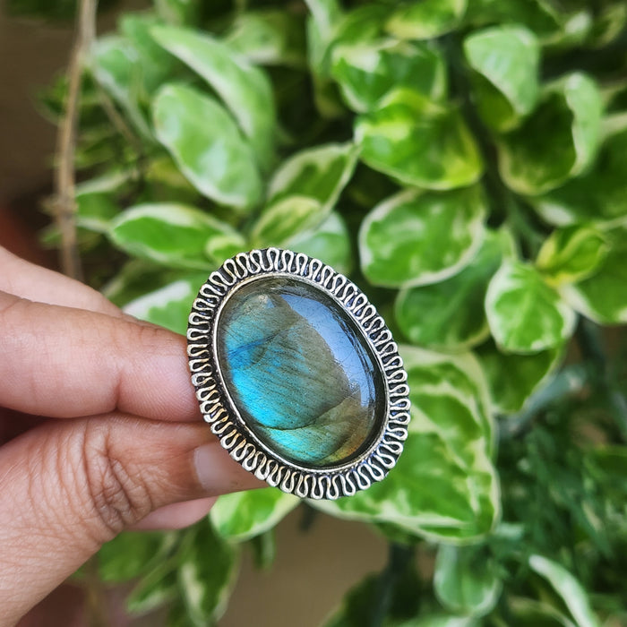 Certified Labradorite Adjustable Rings- Design 17