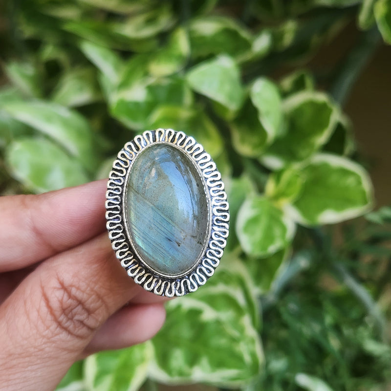Certified Labradorite Adjustable Rings- Design 18