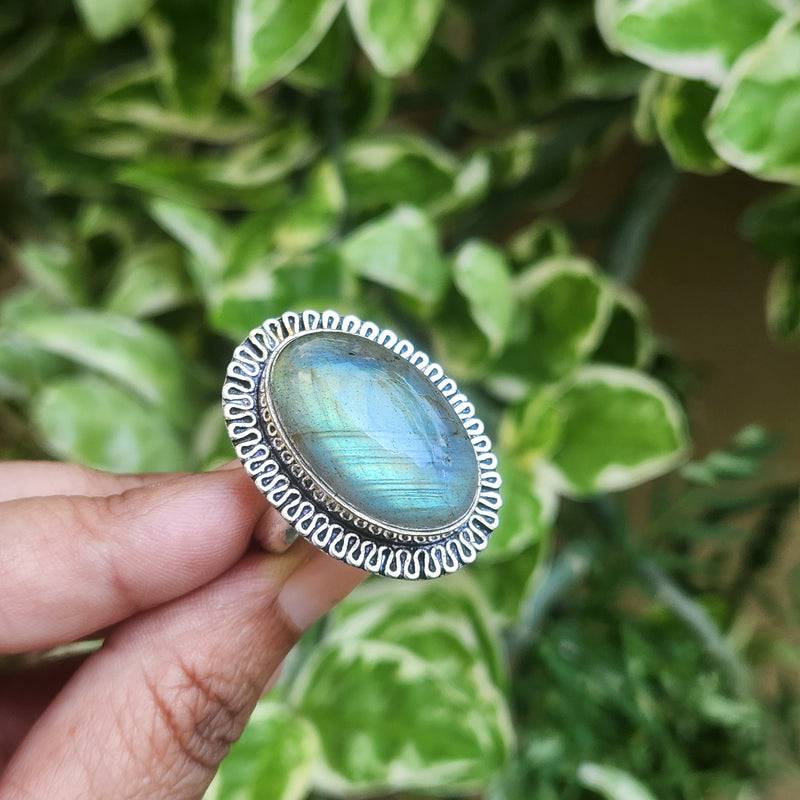 Certified Labradorite Adjustable Rings- Design 18