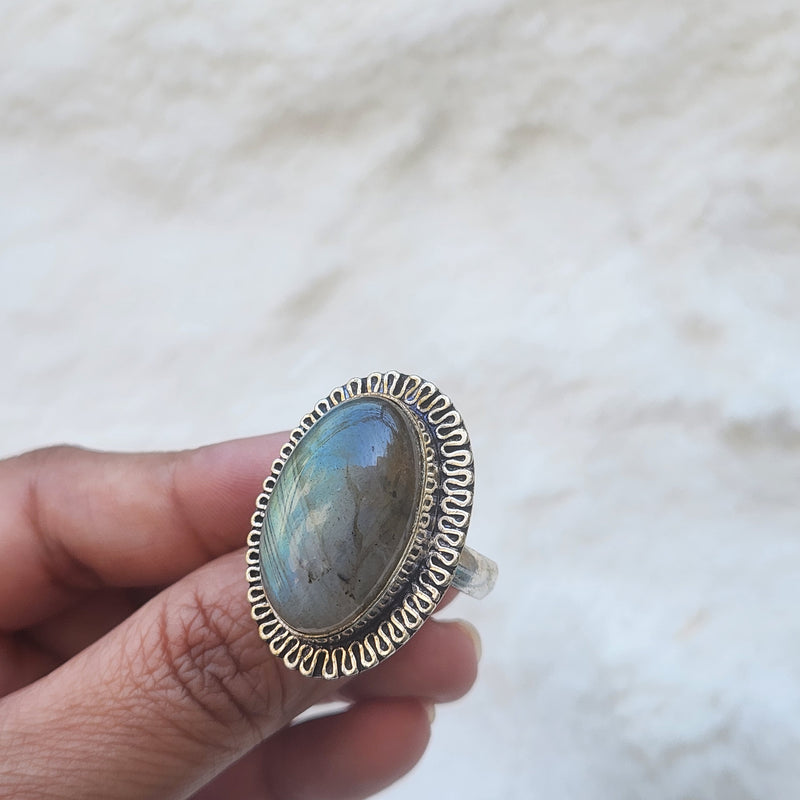 Certified Labradorite Adjustable Rings- Design 18