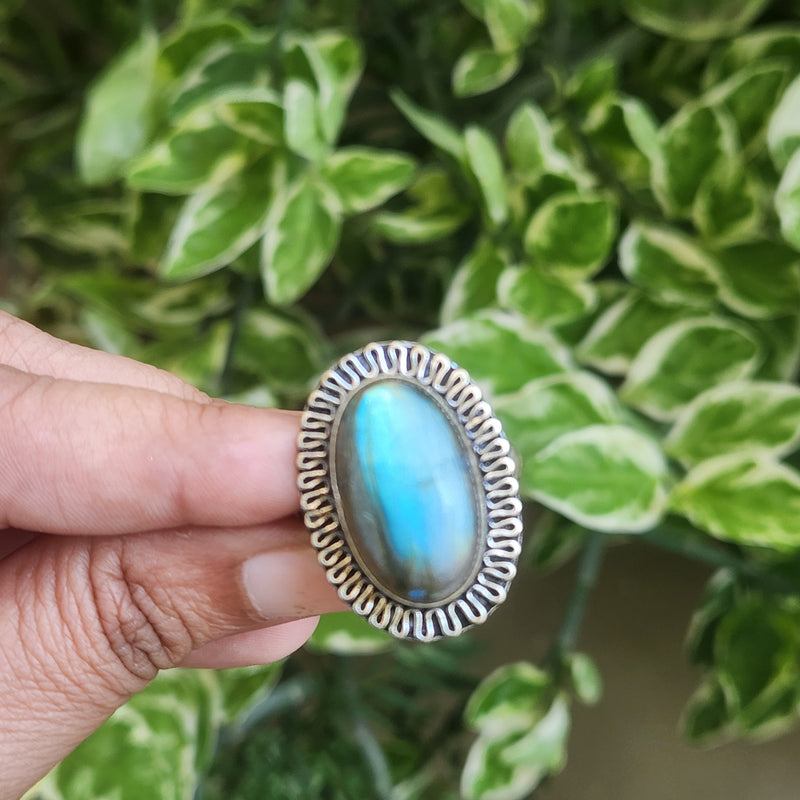 Certified Labradorite Adjustable Rings- Design 19