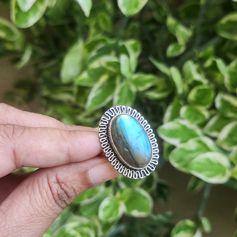 Certified Labradorite Adjustable Rings- Design 19