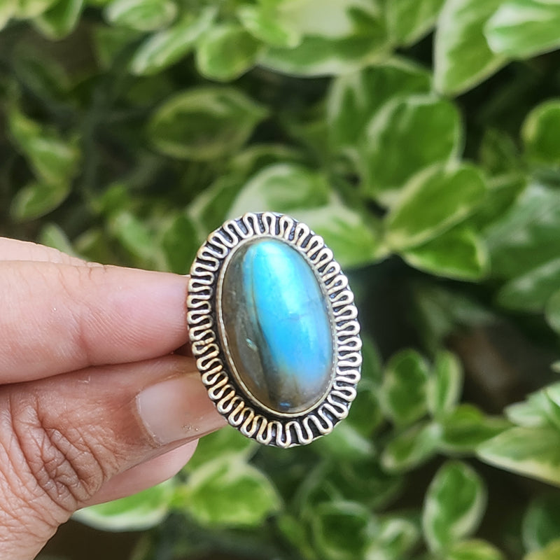 Certified Labradorite Adjustable Rings- Design 19