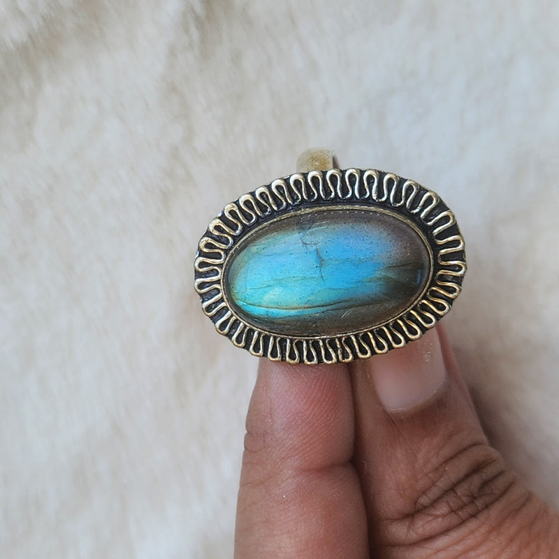 Certified Labradorite Adjustable Rings- Design 19
