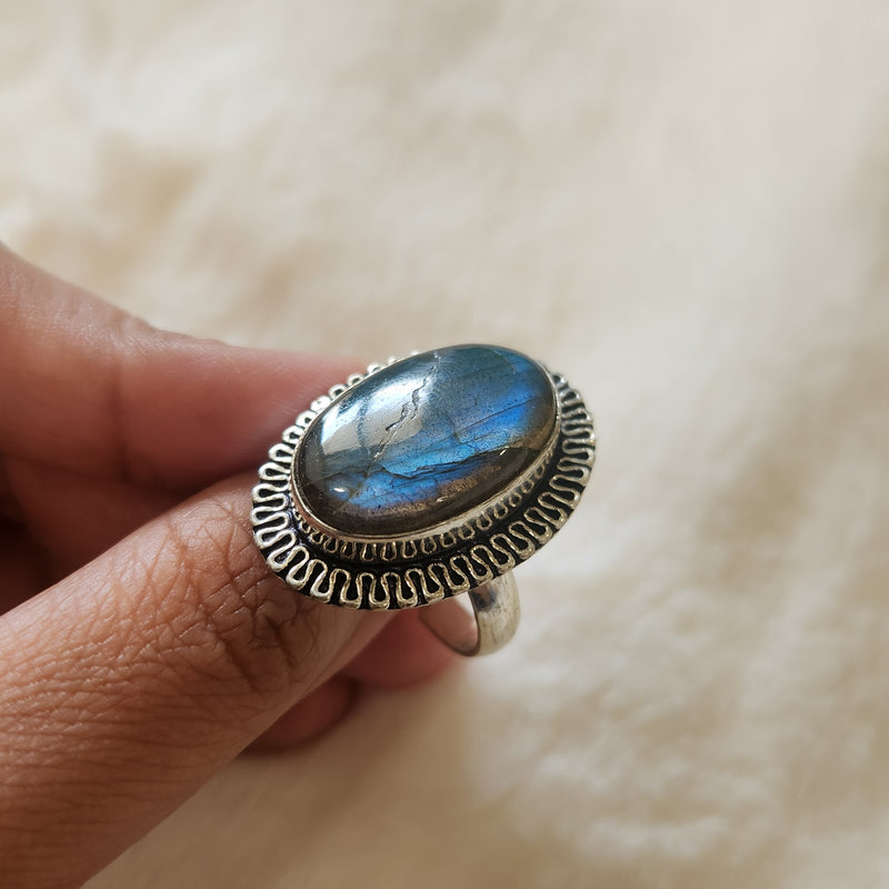 Certified Labradorite Adjustable Rings- Design 20