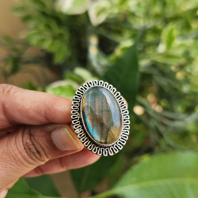 Certified Labradorite Adjustable Rings- Design 20