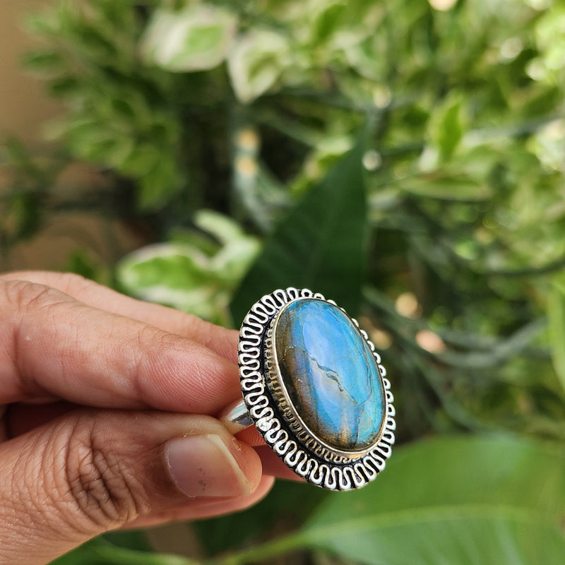 Certified Labradorite Adjustable Rings- Design 20