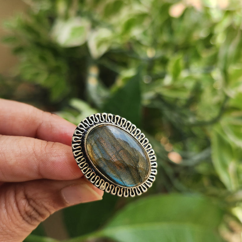 Certified Labradorite Adjustable Rings- Design 20