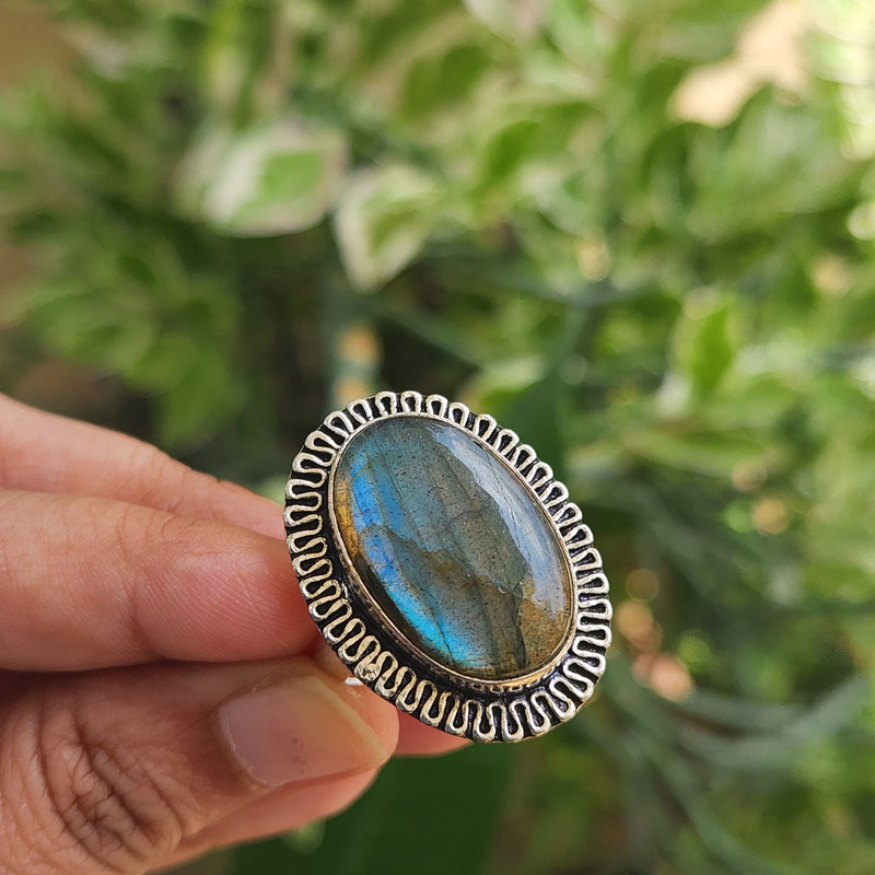Certified Labradorite Adjustable Rings- Design 20