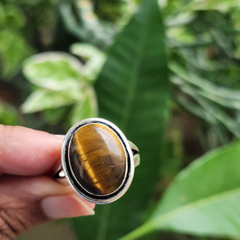 Certified Tiger Eye Adjustable Ring -R10