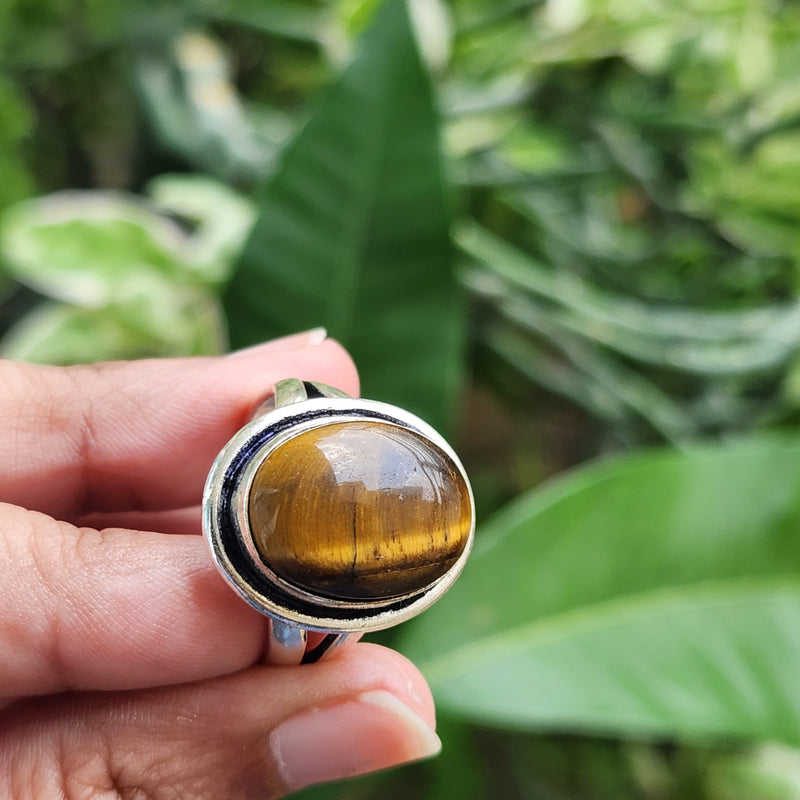 Certified Tiger Eye Adjustable Ring -R10