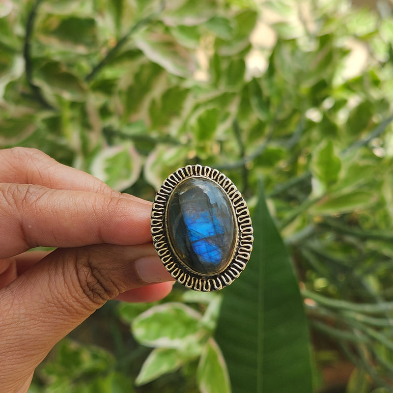 Certified Labradorite Adjustable Rings- Design 21