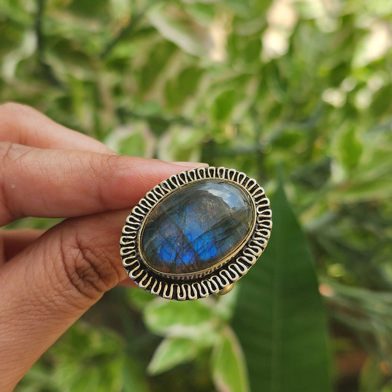 Certified Labradorite Adjustable Rings- Design 21