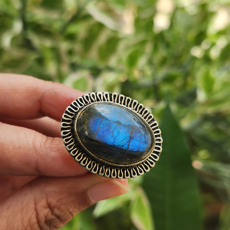 Certified Labradorite Adjustable Rings- Design 21