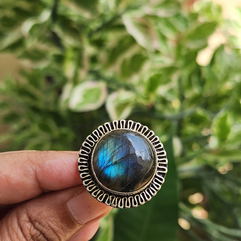 Certified Labradorite Adjustable Rings- Design 22