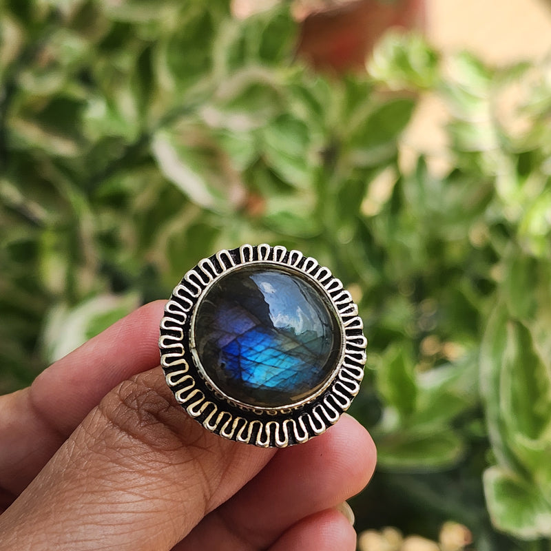 Certified Labradorite Adjustable Rings- Design 22