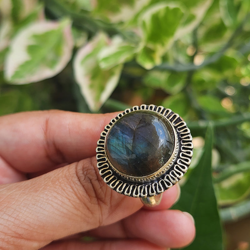 Certified Labradorite Adjustable Rings- Design 22