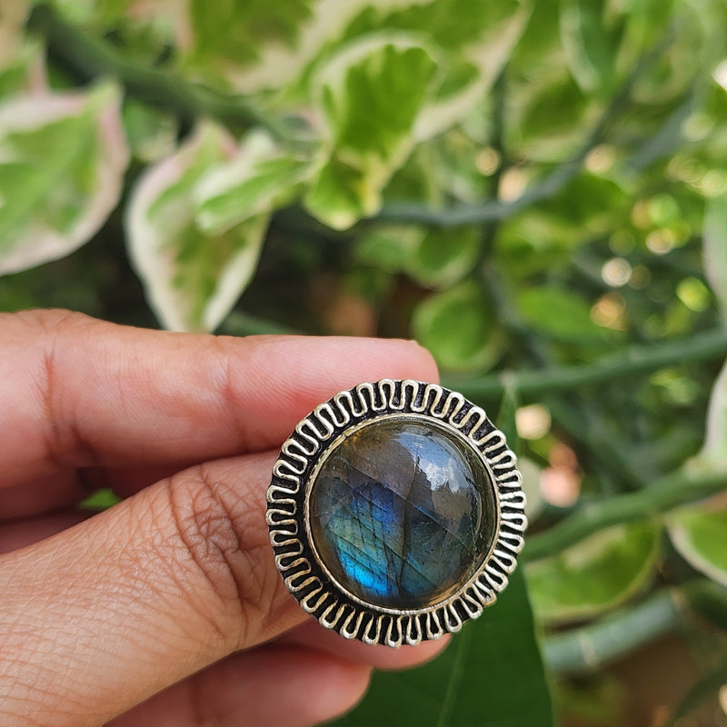Certified Labradorite Adjustable Rings- Design 22