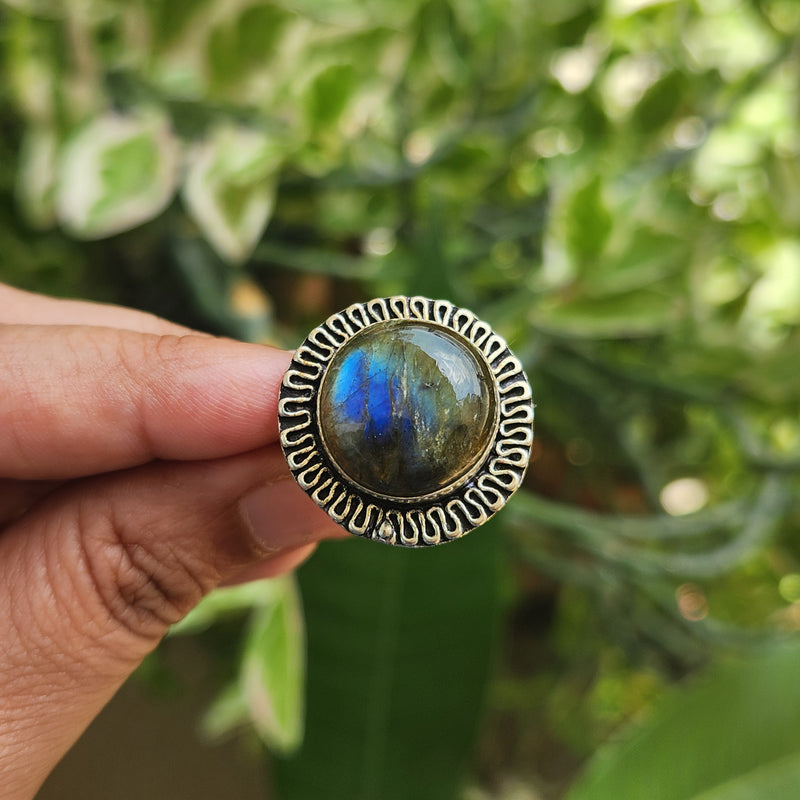 Certified Labradorite Adjustable Rings- Design 23