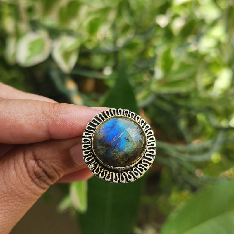 Certified Labradorite Adjustable Rings- Design 23