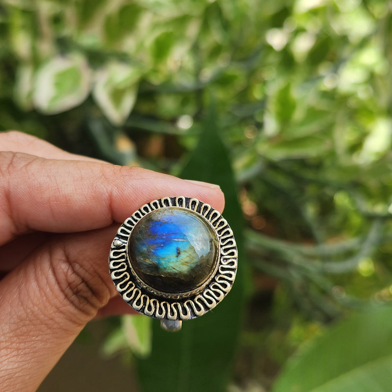 Certified Labradorite Adjustable Rings- Design 23
