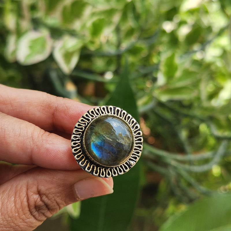 Certified Labradorite Adjustable Rings- Design 23