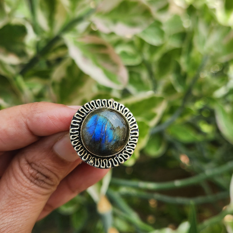 Certified Labradorite Adjustable Rings- Design 23